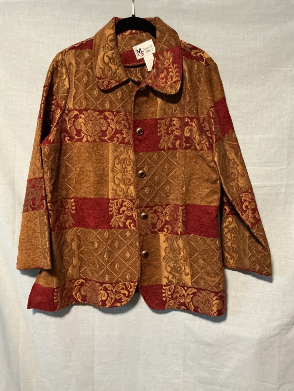 Maggie Sweet Tapestry Gold & Red Jacket Women’s Petite Medium